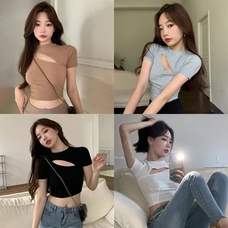 Áo Thun Crop Top Tay Ngắn Cổ Tròn Thiết Kế Đơn Giản Thời Trang Cho Nữ