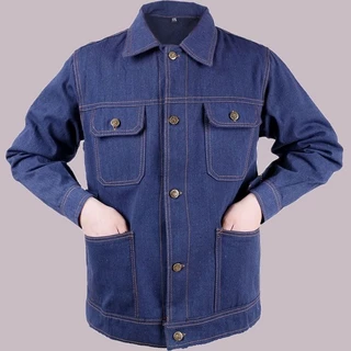 Bộ Đồ Bảo Hộ Lao Động Bằng Denim Dày Dặn Cài Nút Chữ S Phản Quang Chống Mòn / Bụi Bẩn Cho Nam