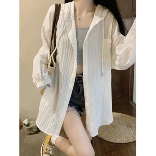 Áo Khoác cardigan Mỏng Có Nón Chống Nắng Màu Trắng Phong Cách Mới 2023