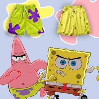 Patty Quần Short Đi Biển Dáng Rộng In Hình SpongeBob Phong Cách Đơn Giản Dành Cho Cặp Đôi