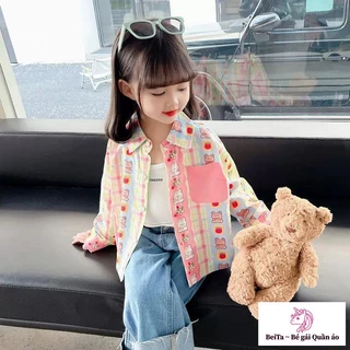 Hàng Mới Về] Áo Khoác Sơ Mi cotton Mỏng In Họa Tiết Hoạt Hình Thời Trang Xuân Thu Cho Bé Gái