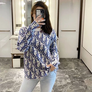 Dior Áo sweater Cổ Tròn Dáng Rộng Màu Nhuộm In Chữ Phong Cách Đường Phố Cho Nam Và Nữ