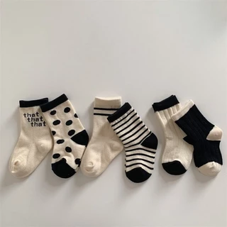 Set 4 Đôi Vớ cotton Cổ Vừa Màu Trắng Thời Trang Xuân Thu Cho Bé Trai Và Gái