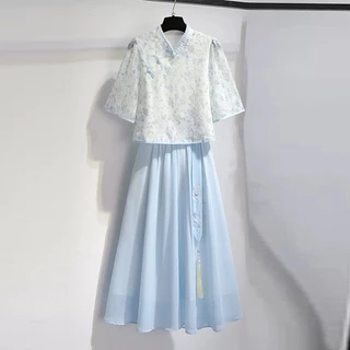 Bộ Áo Váy Hán Phục Cách Tân Màu Xanh Lá Nhạt Phong Cách Trung Hoa Mới 2023#231121