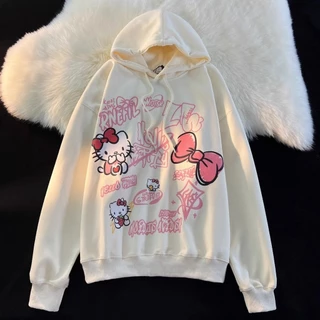 Áo Khoác Hoodie Dáng Rộng In Hình Mèo hello kitty Thời Trang Xuân Thu Cho Nữ