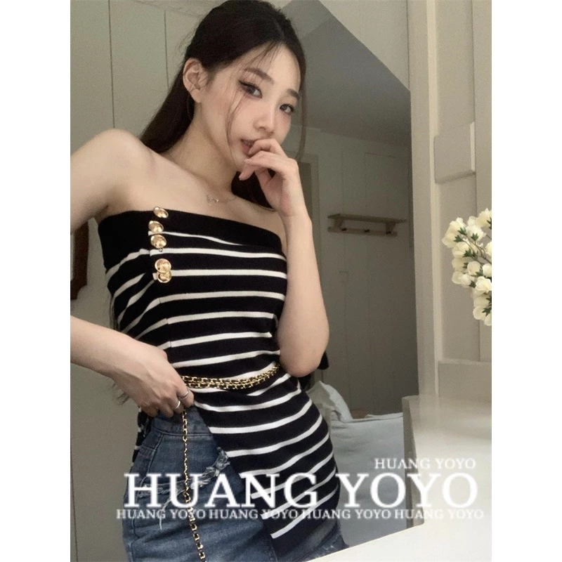 kumikumi HUANG YOYO Áo Dệt Kim Không Tay Thời Trang Mùa Hè Phong Cách Hàn Quốc Dành Cho Nữ