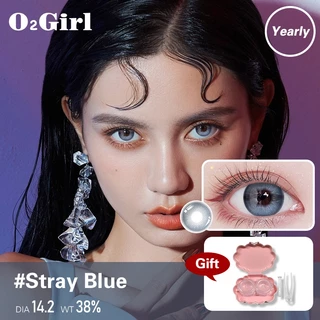 O2Girl lens cận Kính áp tròng Cửa hàng hàng đầu 2 chiếc cho phụ nữ 14.2mm Kính cận thị Đen Xanh Xám Nâu Kích thước sinh viên Đường kính Trang điểm Ống kính stray-blue