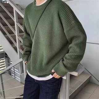 Áo sweater Dệt Kim Tay Dài Cổ Tròn Dáng Rộng Kiểu Nhật Bản Thời Trang Thu Đông Cho Nam