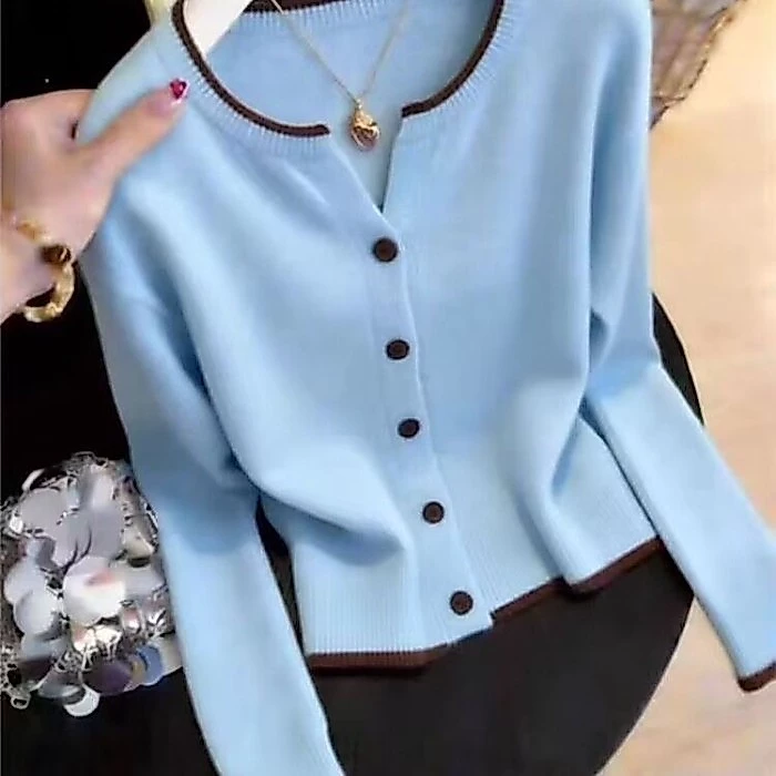 Áo cardigan dệt kim mỏng tay dài thiết kế nữ tính kiểu Hàn Quốc