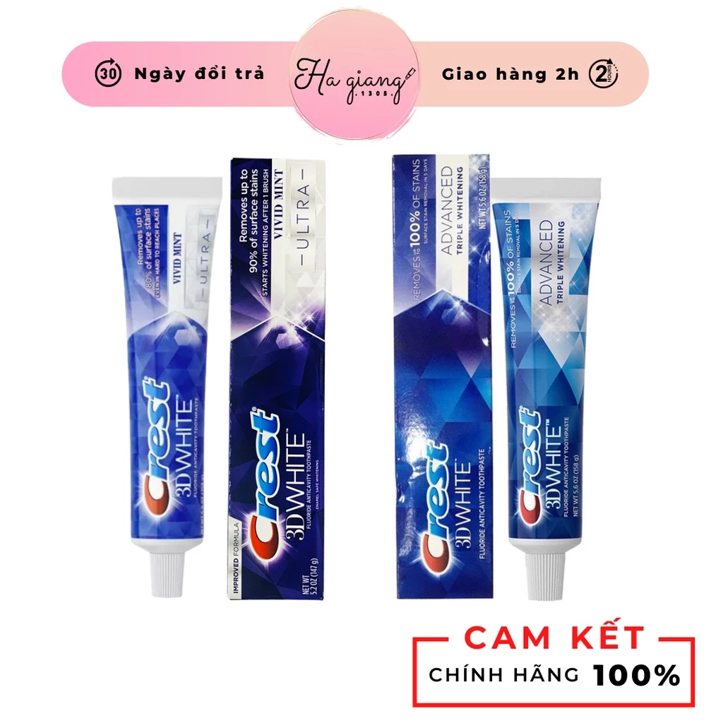 Kem đánh răng Crest 3D White Ultra Whitening Toothpaste Vivid MINT - Advanced Tripple Whitening trắng răng