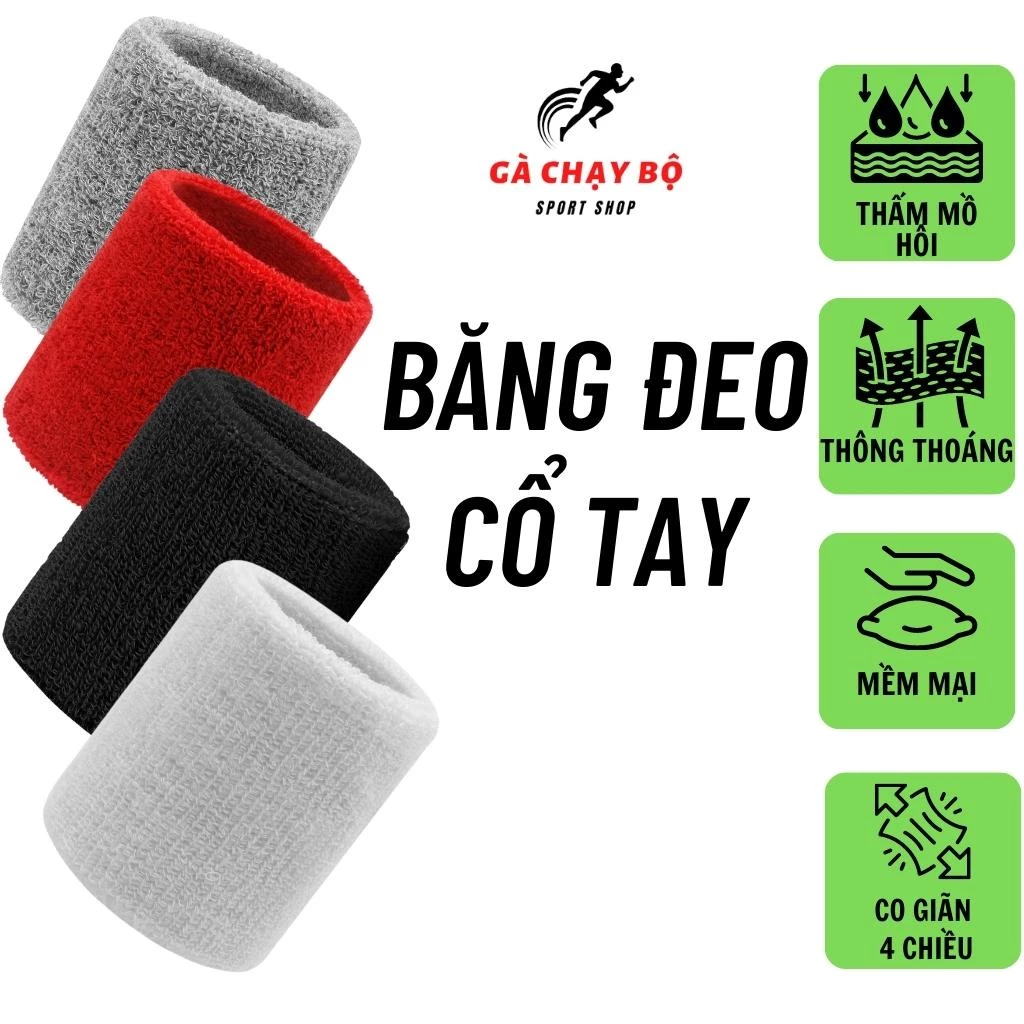 Băng cổ tay thấm hút mồ hôi, chất liệu cotton co giãn phù hợp chơi thể thao