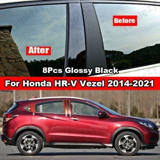 Bộ 8 Miếng Dán Trang Trí Cửa Sổ Xe Hơi Honda Hr-V HRV Vezel 2014-2021 Chất Liệu PC Phối Sợi Carbon