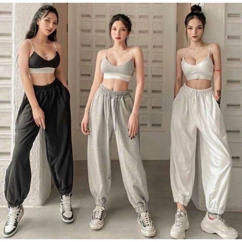 Quần jogger nữ thể thao đẹp, quần bomber Unisex chun bo gấu, chất thun nỉ dày dặn, ống rộng dáng suông