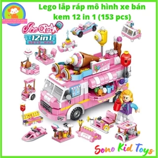 Bộ đồ chơi Lego lắp ráp xếp hình mô hình xe bán kem 12 in 1 (153 pcs) màu hồng dễ thương - Đồ chơi cho bé gái