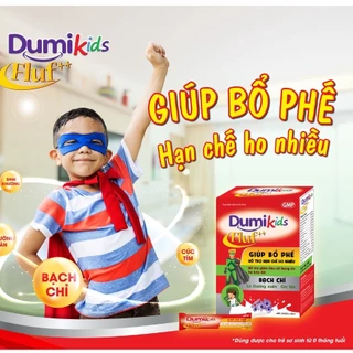 Dumikids Fluf++ hộp 20 gói - Giúp bổ phế, hỗ trợ hạn chế ho nhiều, giảm đau rát họng do ho kéo dài