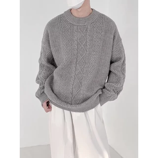 【3 Màu】Áo sweater nam dệt kim cổ tròn dáng rộng màu sắc đơn giản lựa chọn phong cách Hàn Quốc nhật bản áo sweater form rộng unisex áo sweater trơn simple cotton áo len nam dài tay bigsize