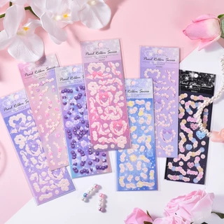 Sticker hologram pearl ribbon hình dán trang trí sổ tay toploader | BST146