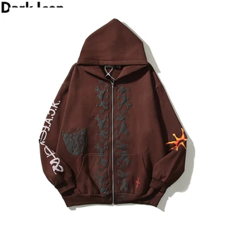 Áo Khoác Hoodie Có Khóa Kéo Biểu Tượng Tối Màu Travis Scott TS Đảo Ngược Cho Nam