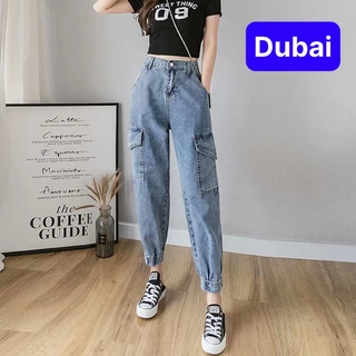 QUẦN BAGGY JEAN NỮ CHẤT BÒ XANH LƯNG THUN CẠP CHUN TÚM GẤU SANG CHẢNH HOT TREND 2022 DB-5555 XỊN SÒ - DUBAI FASHION