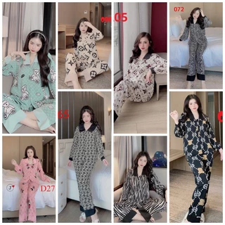 Bộ ngủ- đồ ngủ pijama cổ sen kate lụa , Bộ pijama nhiều họa tiết đẹp thiết kế cổ sen hot