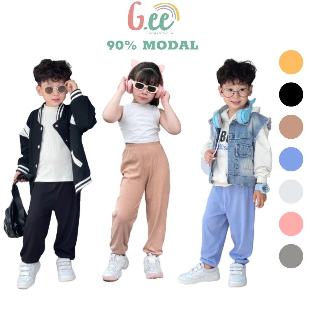 Quần Jogger Len Tăm Thu Đông Gee Cho Bé Trai, Bé Gái 6-65kg, Quần Dài Trẻ Em Sợi Sồi Modal, Mềm Mịn, Thoáng Mát, Co Giãn