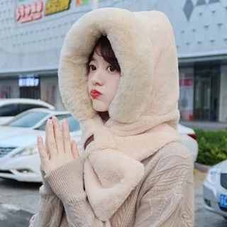 Mũ Len Kèm Khăn Choàng Dày Dặn Chống Lạnh Chống Gió Thời Trang Thu Đông Cho Nữ