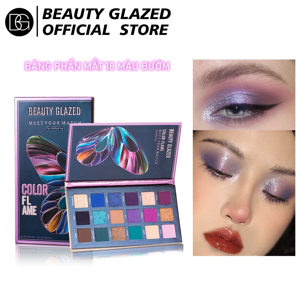 Bảng phấn mắt BEAUTY GLAZED 18 màu tông nhũ và lì trang điểm chống nước cao cấp