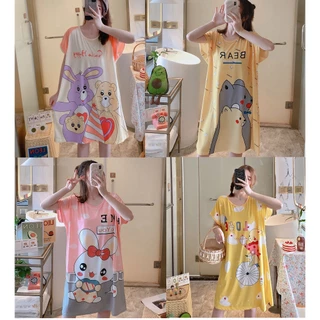 Váy Ngủ Cotton Mềm Mại cộc tay Dáng suông Rộng Cute 003 Nhiều Họa Tiết Siêu Yêu  ❤️❤️❤️