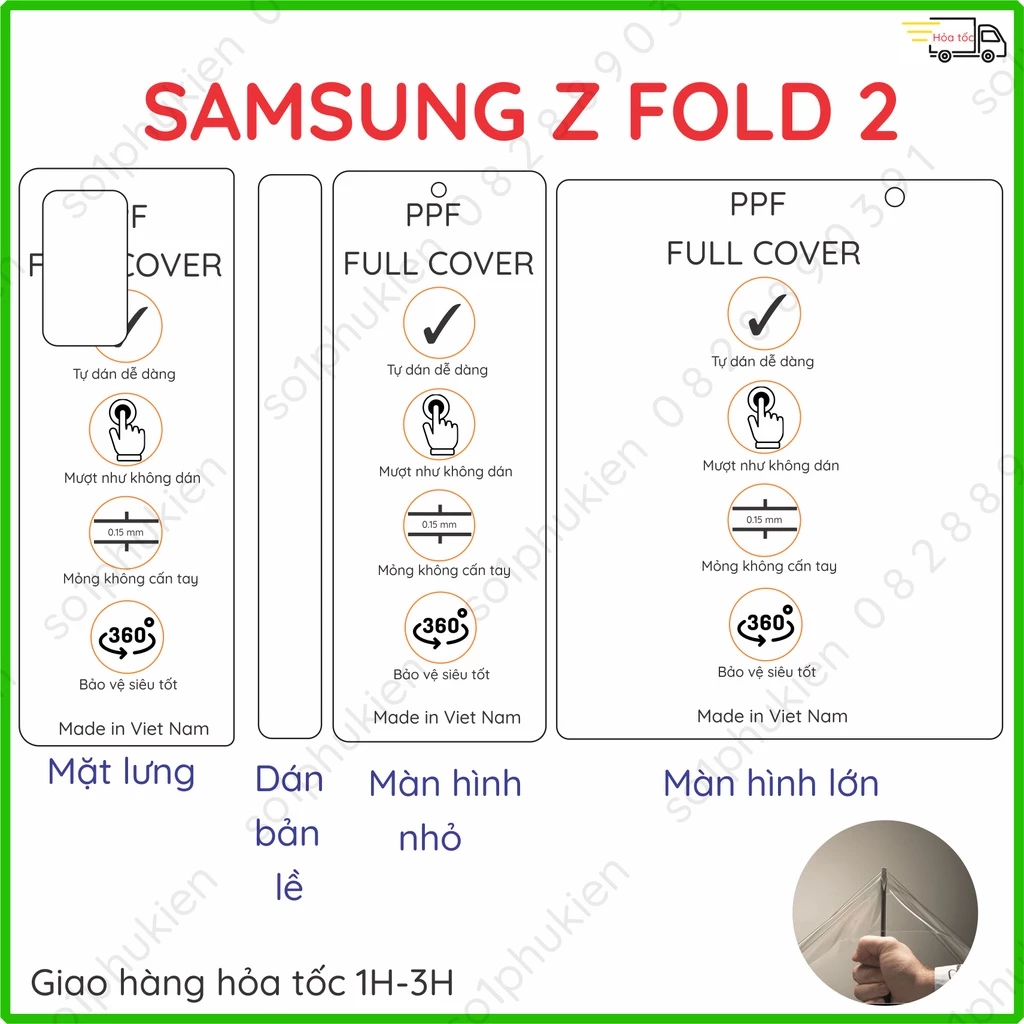 Dán PPF bóng, nhám cho Galaxy Z Fold 2 màn hình, mặt lưng, full lưng siêu bảo vệ