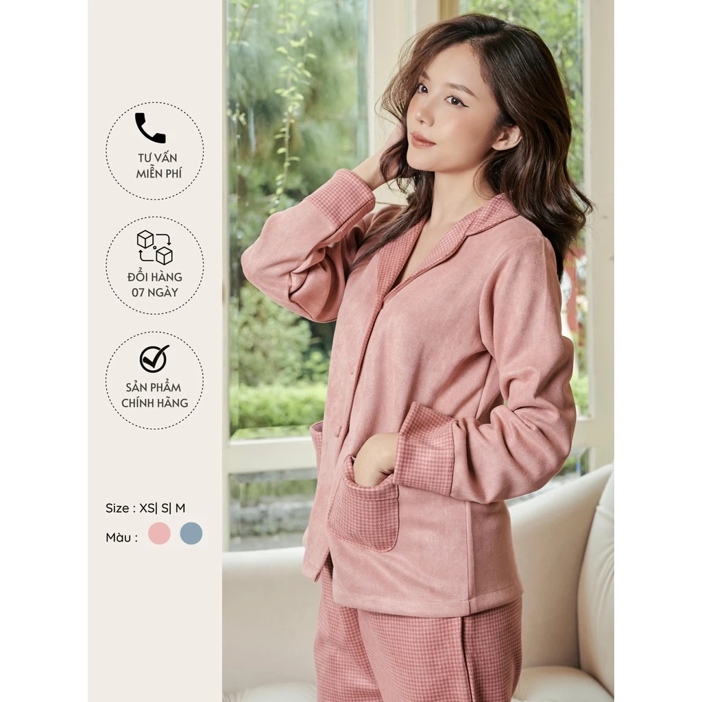 𝗛𝗮̀𝗻𝗴 𝗰𝗵𝗶́𝗻𝗵 𝗵𝗮̃𝗻𝗴 Set Đồ Ngủ Pyjama cao cấp F2 nỉ da lộn hoạ tiết caro - O.N WORKSHOP