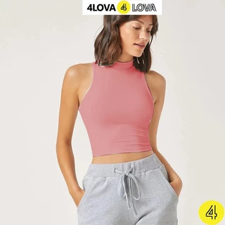 Áo croptop 4LOVA ba lỗ nữ cổ cao sát nách không tay kiểu ôm body tank top vải thun co giãn tốt