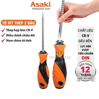 Tô vít thép kiểu nấc 2 đầu công nghiệp hãng Asaki AK-6994, tua vít đa năng đảo chiều có nam châm thép CR-V siêu cứng