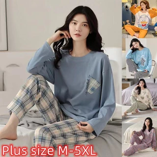 Bộ Đồ Ngủ Pijama Tay Dài Plus Size M-5XL Cho Nữ