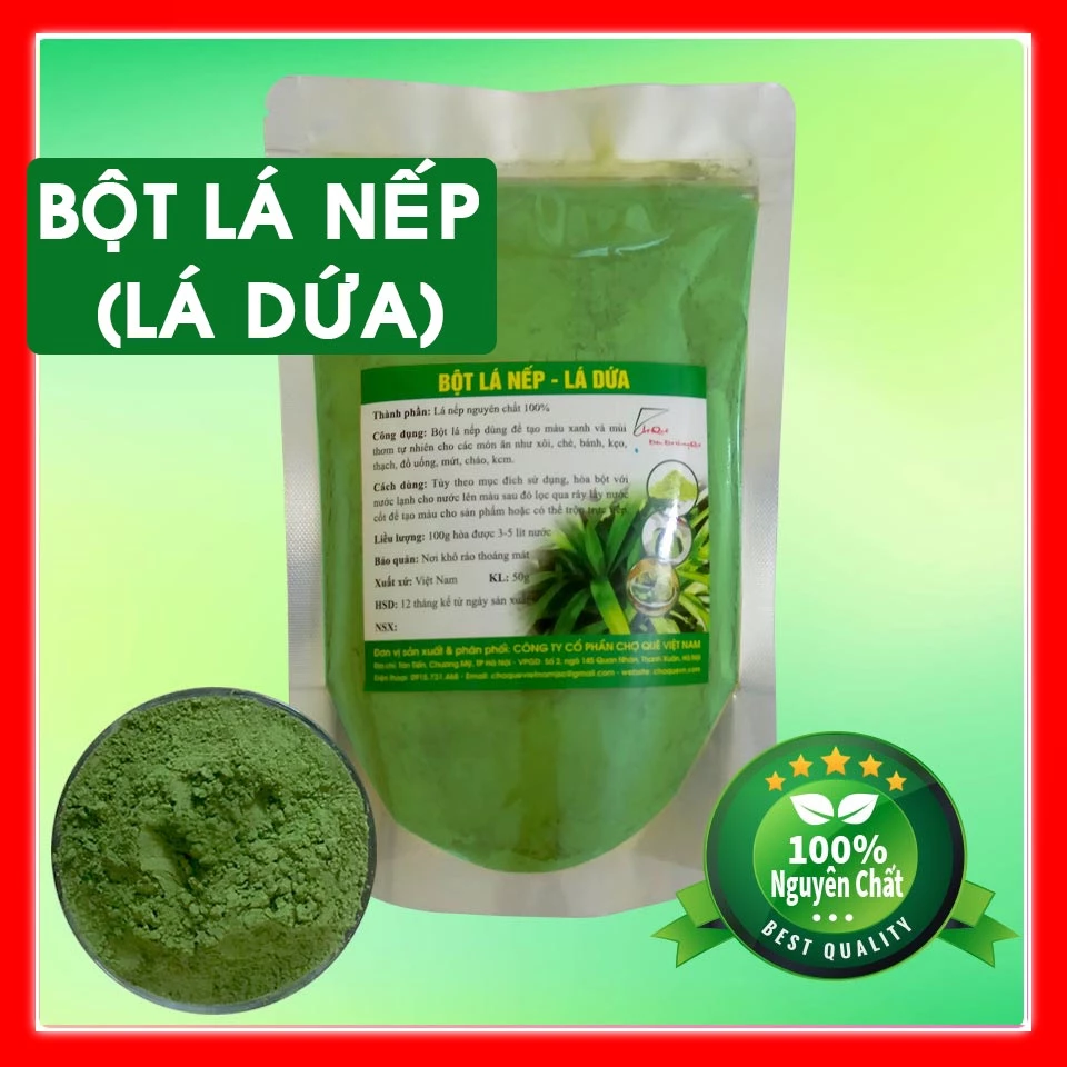 Bột Lá Nếp (Lá Dứa) 200g Nguyên Chất 100% Từ Lá Nếp Lá Dứa Chuyên Dùng Tạo Mùi Thơm Màu Xanh Làm Các Loại Bánh, Đồ Uống