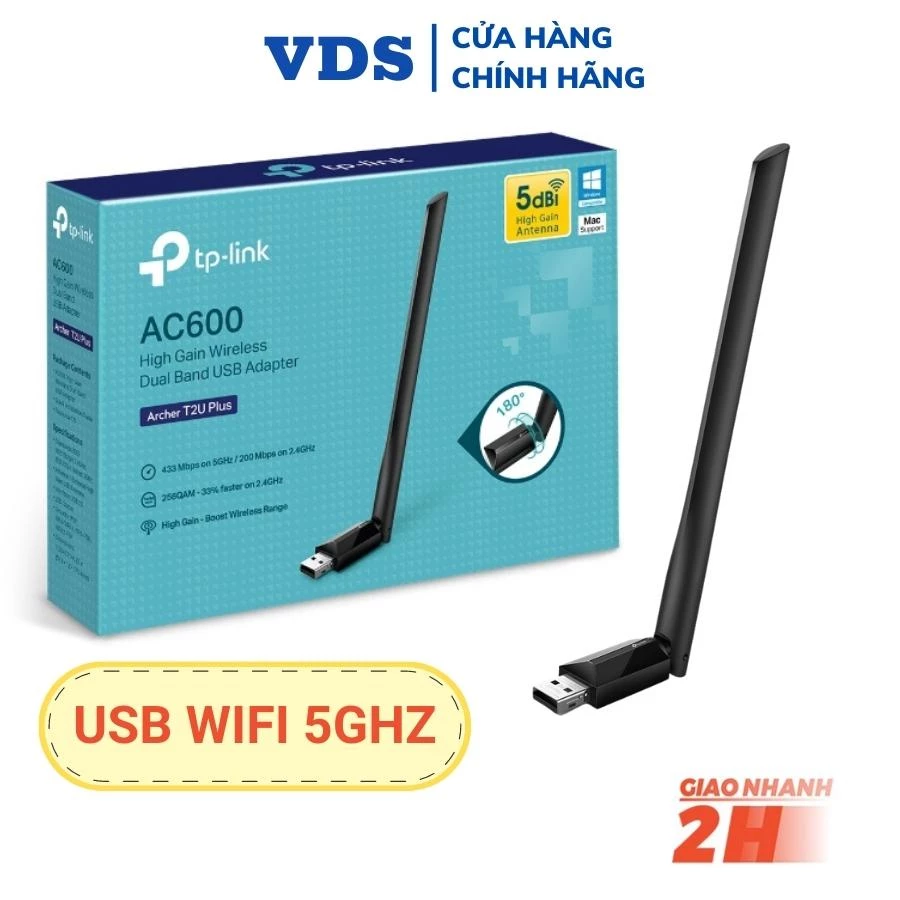 Usb wifi TP-LINK 600Mbps tốc độ cao - Usb thu bắt sóng WiFi 5Ghz cho Laptop PC máy bàn - TPLink t2u plus nano t3u t4u