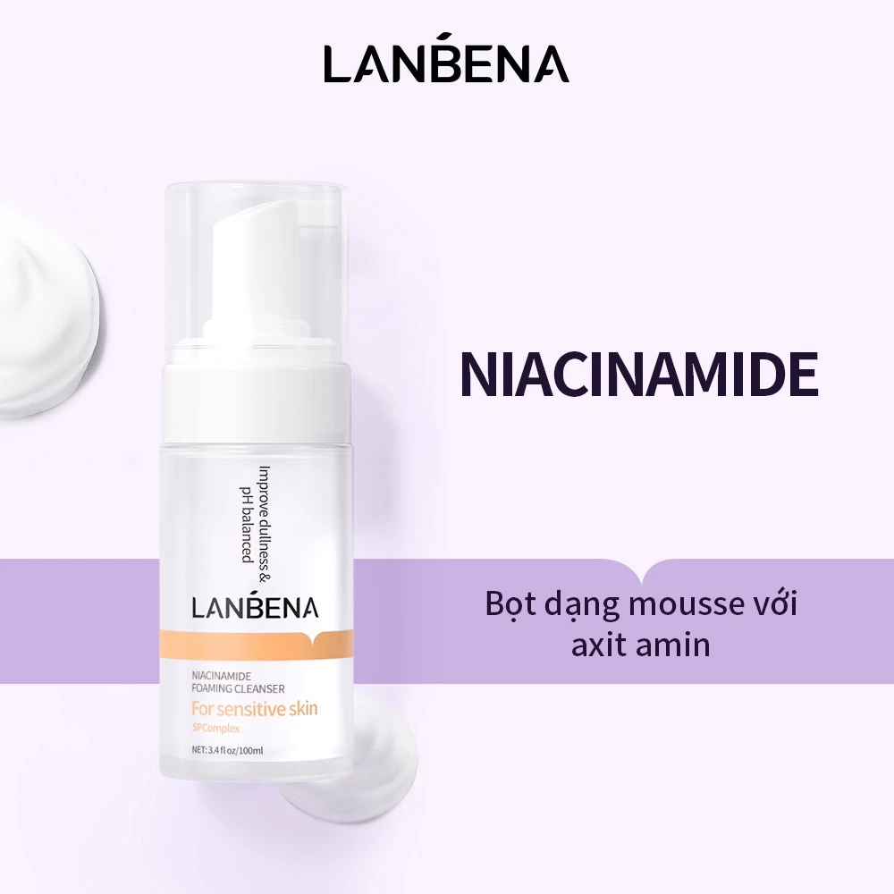 Sữa rửa mặt LANBENA Niacinamide Tạo Bọt Làm Sạch Sâu và trắng Sáng da dưỡng ẩm Làm Sạch 100ml