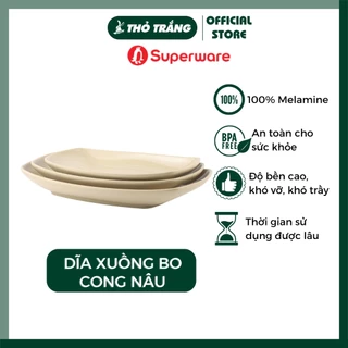 Dĩa xuồng cạnh bo cong màu Nâu Srithai Superware Thái Lan cao cấp để đồ xào, đồ nướng