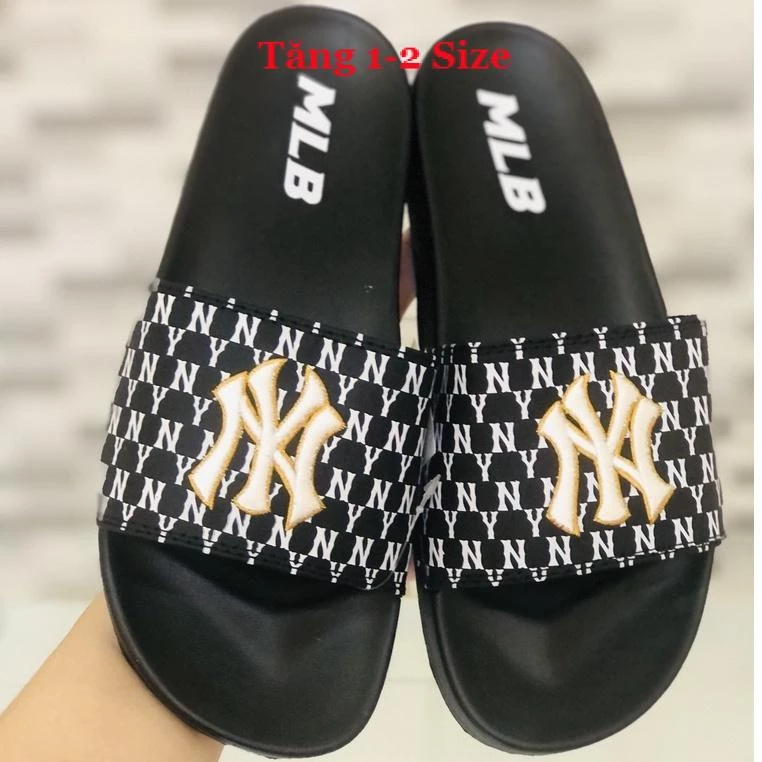 Dép unisex 𝐌𝐋𝐁 𝗡𝗬 ❤️FREESHIP + Hộp❤️ dép mlb ny bóng chày quai ngang thể thao nam nữ Thêu nỗi NY-NY D.GV-đen