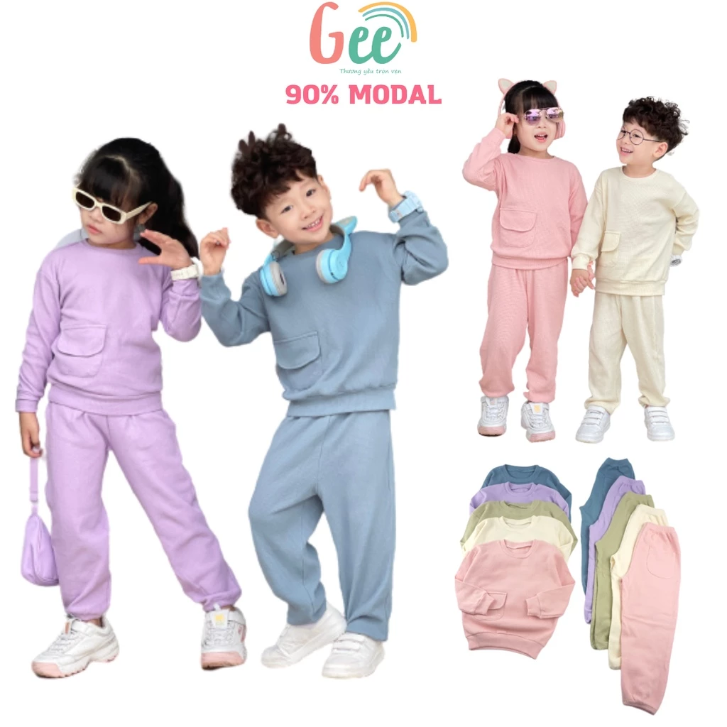 Bộ Quần Áo Bomber Thu Đông Gee Bé Trai Bé Gái, Đồ Dài Tay Trẻ Em Vải Sợi Sồi Tổ Ong Mềm Mịn, Thoáng Mát, Thấm Hút