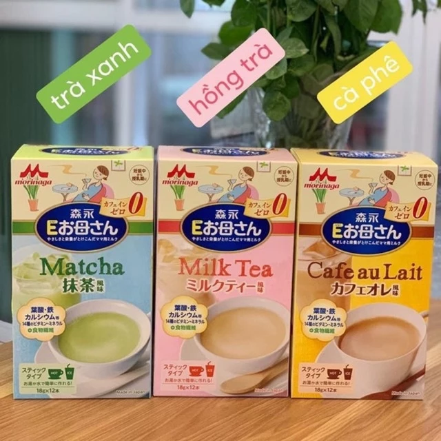 Sữa Bột Cho Bà Bầu Morinaga Vị Trà Sữa/ Vị Matcha / Vị Cà Phê - Hộp 12 Thanh 18gr