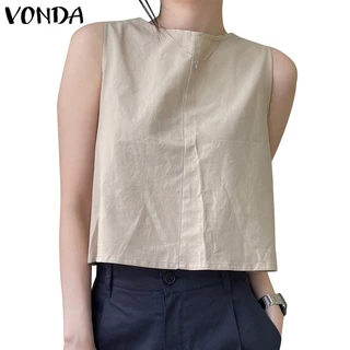 Áo tank top VONDA không tay cổ tròn màu trơn cài nút đơn giản phong cách Hàn Quốc cho nữ