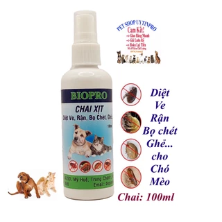 Chai xịt diệt ve, rận, bọ chét cho Chó Mèo BioPro Chai 100ml Giúp diệt sạch và phòng ve, rận, bọ chét cho thú cưng