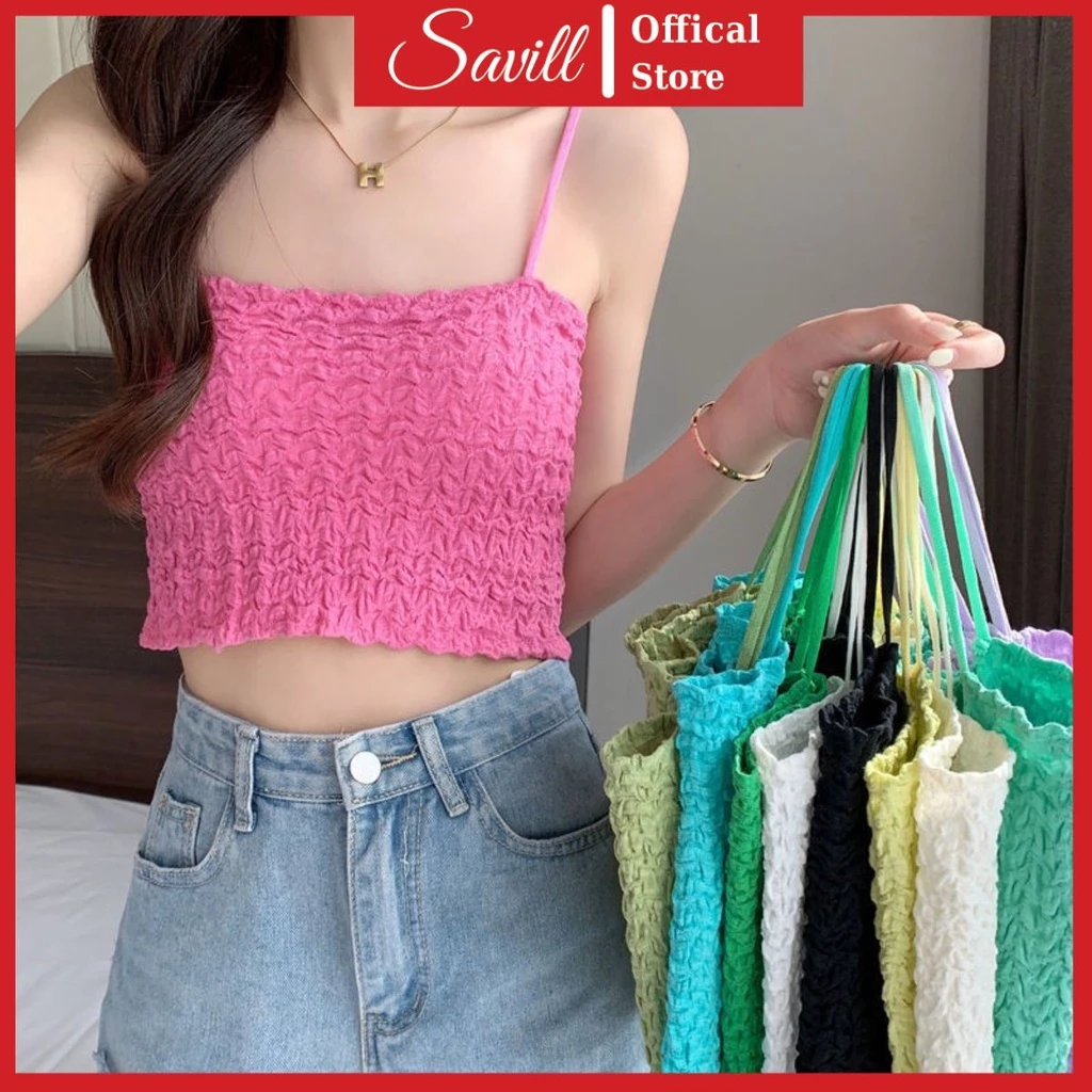 Áo bra nữ 2 dây chất cotton dáng lửng, Bra mút mỏng may liền siêu dễ thương SAVILL B8686