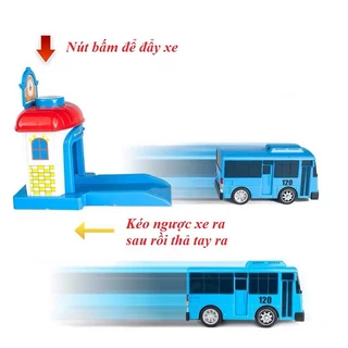 Đồ chơi xe buýt Tayo kèm nhà xe có nút bấm đẩy cho xe chạy the little Tayo bus