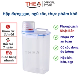 Hộp đựng gạo/hạt ngũ cốc bảo quản thực phẩm khô trong suốt đậy kín chống ẩm mối mọt có cốc đong 2kg - THEA