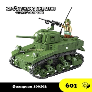 Đồ chơi Lắp ráp Xe Tăng hạng nhẹ M3A1, Quanguan 100103 Light tank, Xếp hình thông minh, Mô hình xe tăng [631 Mảnh]