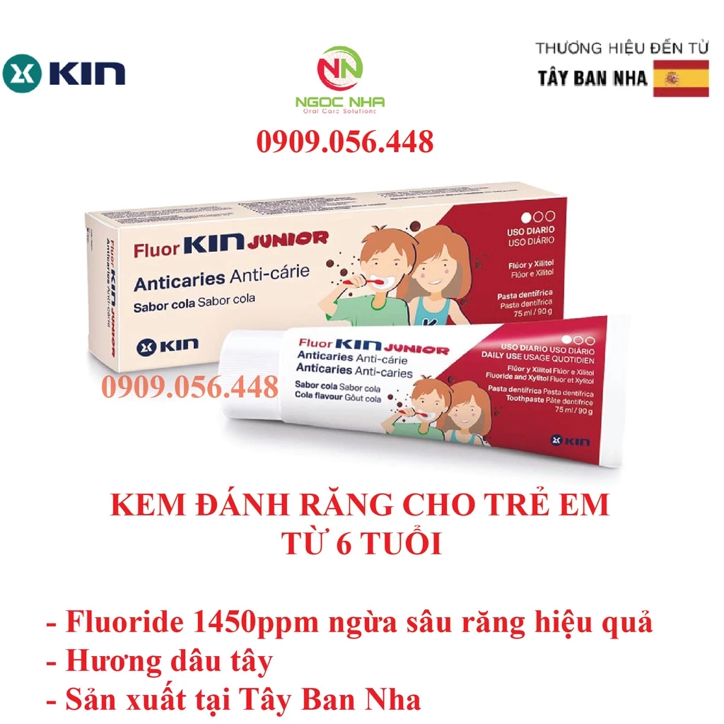 Kem đánh răng trẻ em Fluor KIN Junior 75ml cho trẻ từ 6 tuổi/ Tây Ban Nha