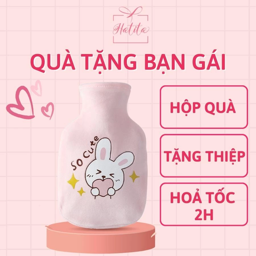 Túi chườm nóng Hatita 1000ml sưởi ấm hỗ trợ giảm đau bụng kinh cho bạn nữ, So cute