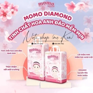 Bỉm tã dán/quần MOMO DIAMOND ORGANIC S64/ M60/L54/XL50/XXL48/XXXL46 tinh chất hoa anh đào