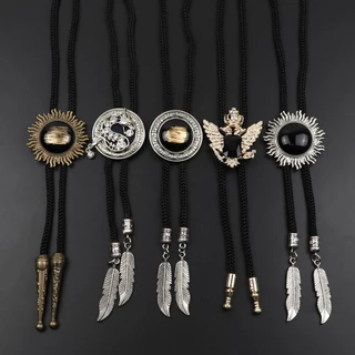 Zonfaz Thời Trang Tròn Bolo Tie Phổ Biến Phương Tây Cao Bồi Cà Vạt Mặt Dây Chuyền Nam Nữ Dây Chuyền Khiêu Vũ Cà Vạt Retro Áo Sơ Mi Giả Obsidian Mặt Dây Chuyền